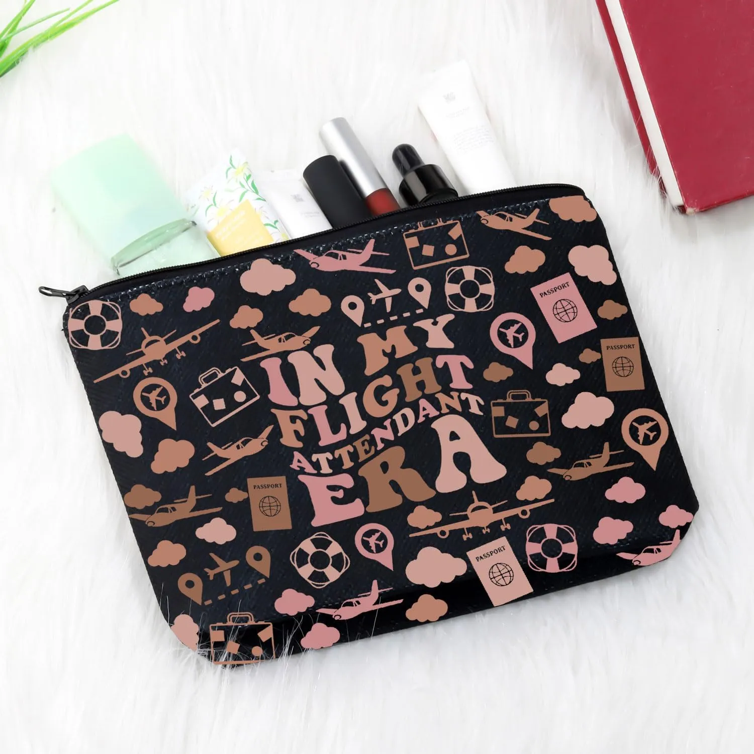 Flight Attendant Gift In My Flight Attendant Era Stewardess Aviation Travel Makeup Bag for Cabin Crew Hostess Aviation Gift (Flight Attendant Era Black)