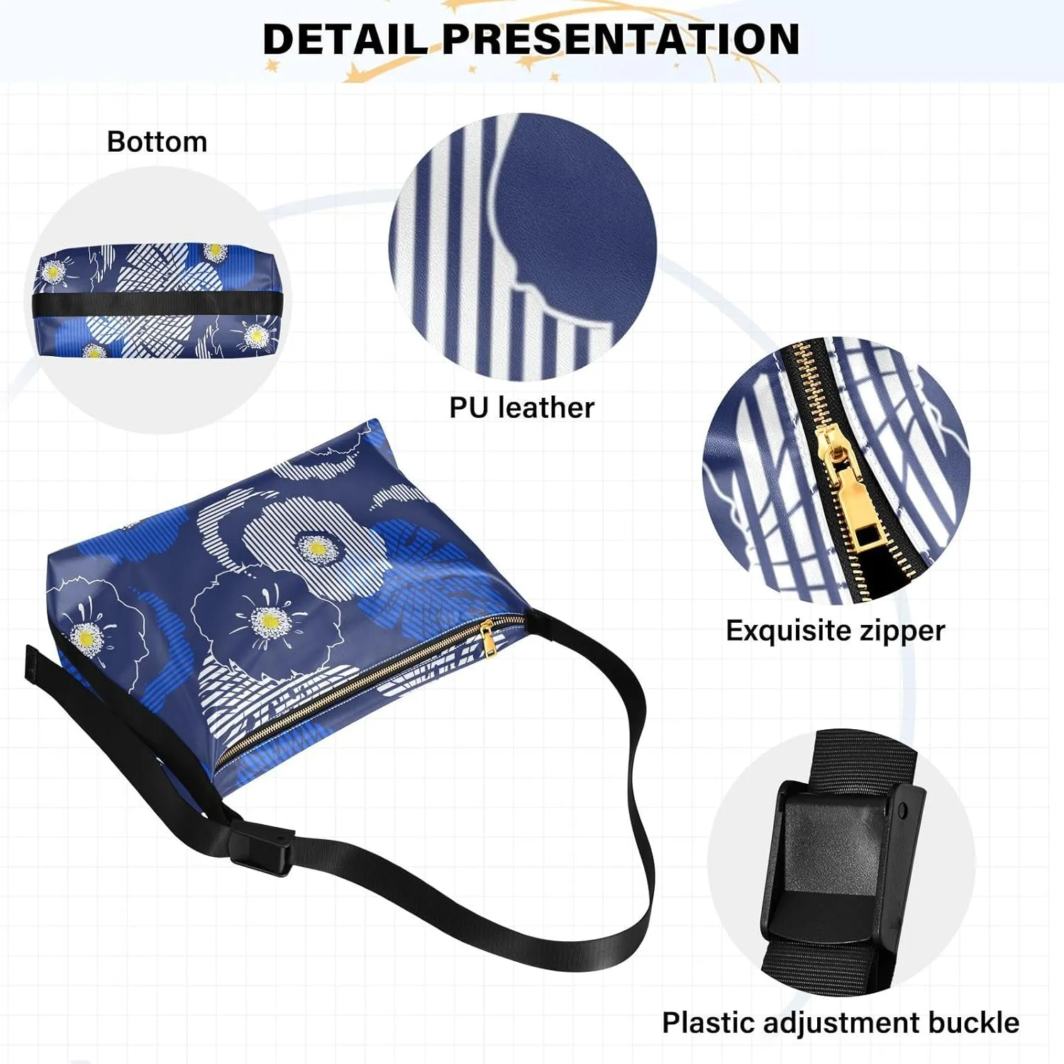 Flower Print Leather Crossbody Purse Water-Resistant Sling Bag for Women Crossbody Purse Leather Shoulder Handbag Patternt 1