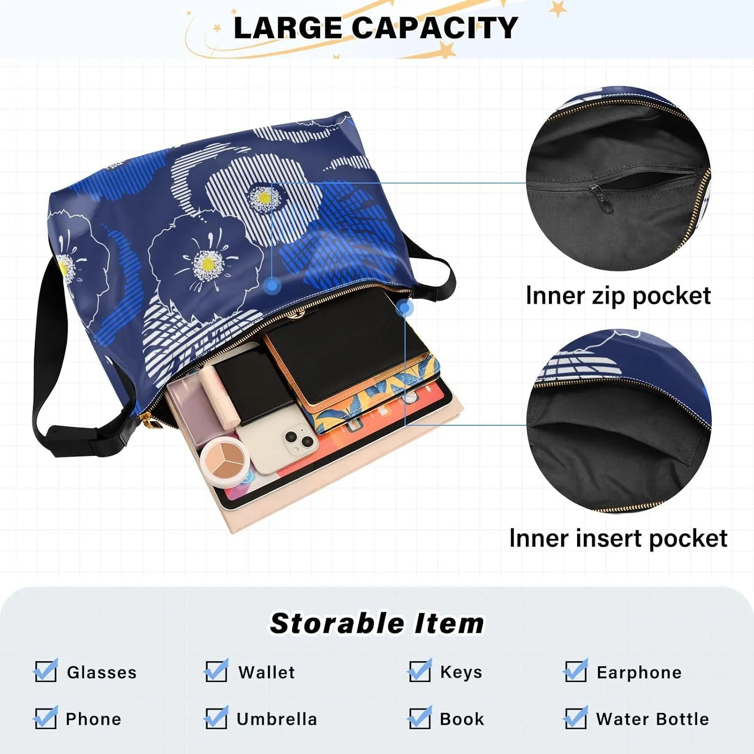 Flower Print Leather Crossbody Purse Water-Resistant Sling Bag for Women Crossbody Purse Leather Shoulder Handbag Patternt 1