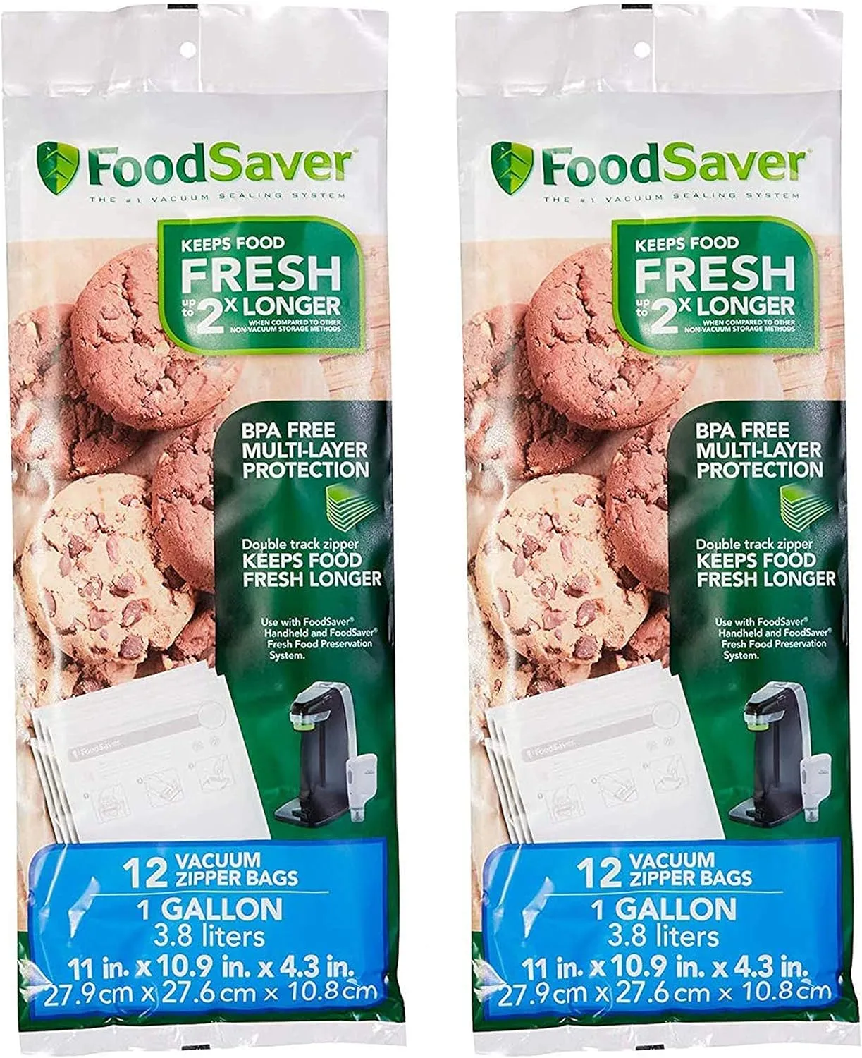 FoodSaver FSFRBZ0316-000 1-Gallon Vacuum Zipper Bags, 12 Count, Multi 2-Pack