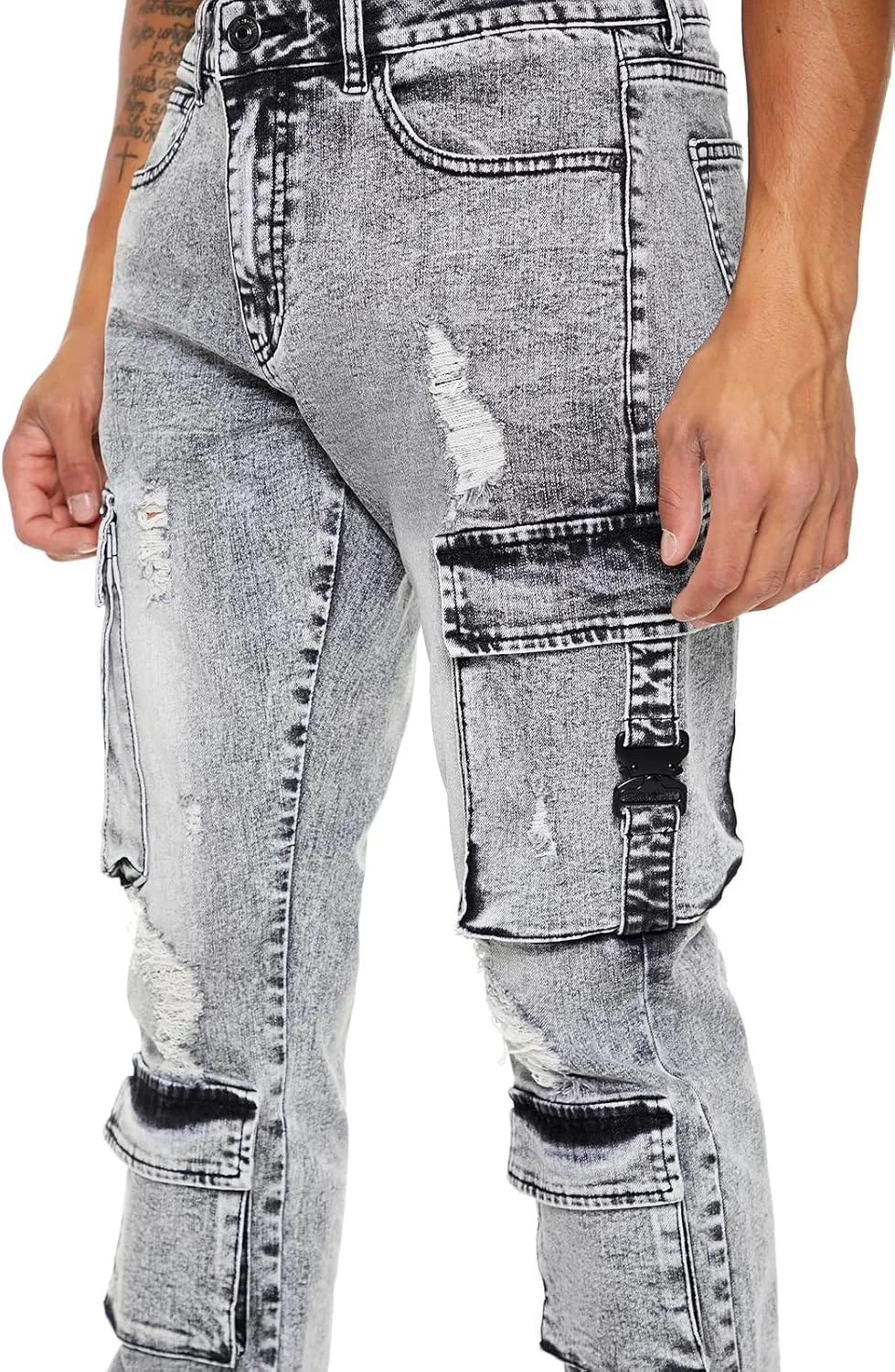 Forever 21 Men's Acid Wash Slim-fit Cargo Jeans