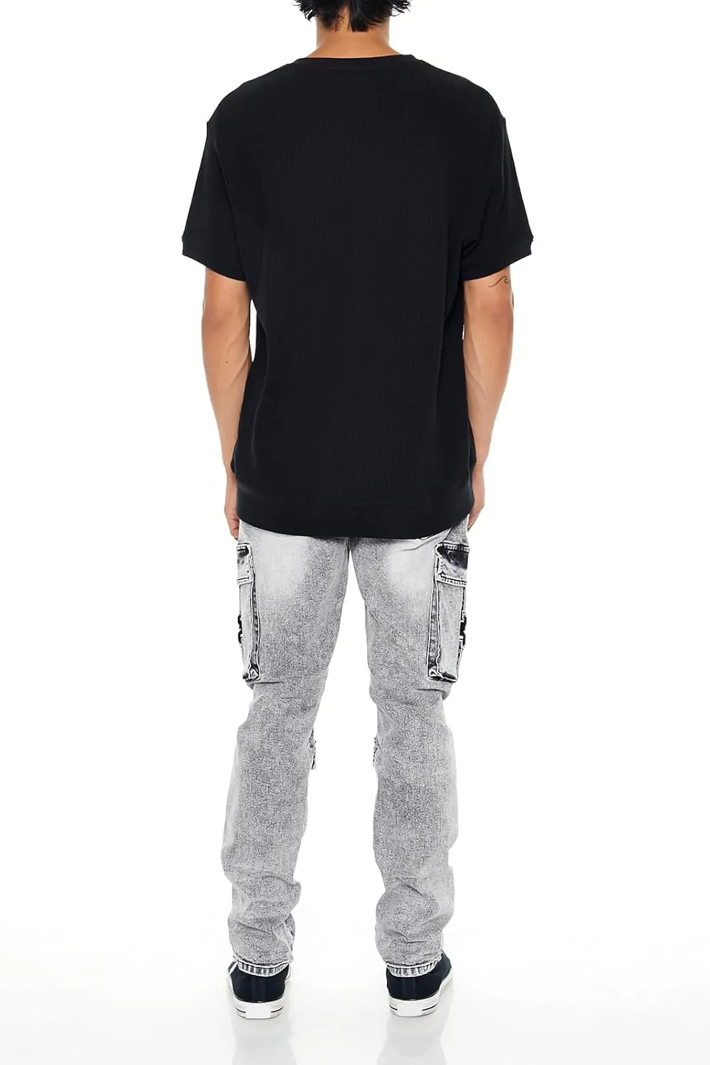 Forever 21 Men's Acid Wash Slim-fit Cargo Jeans