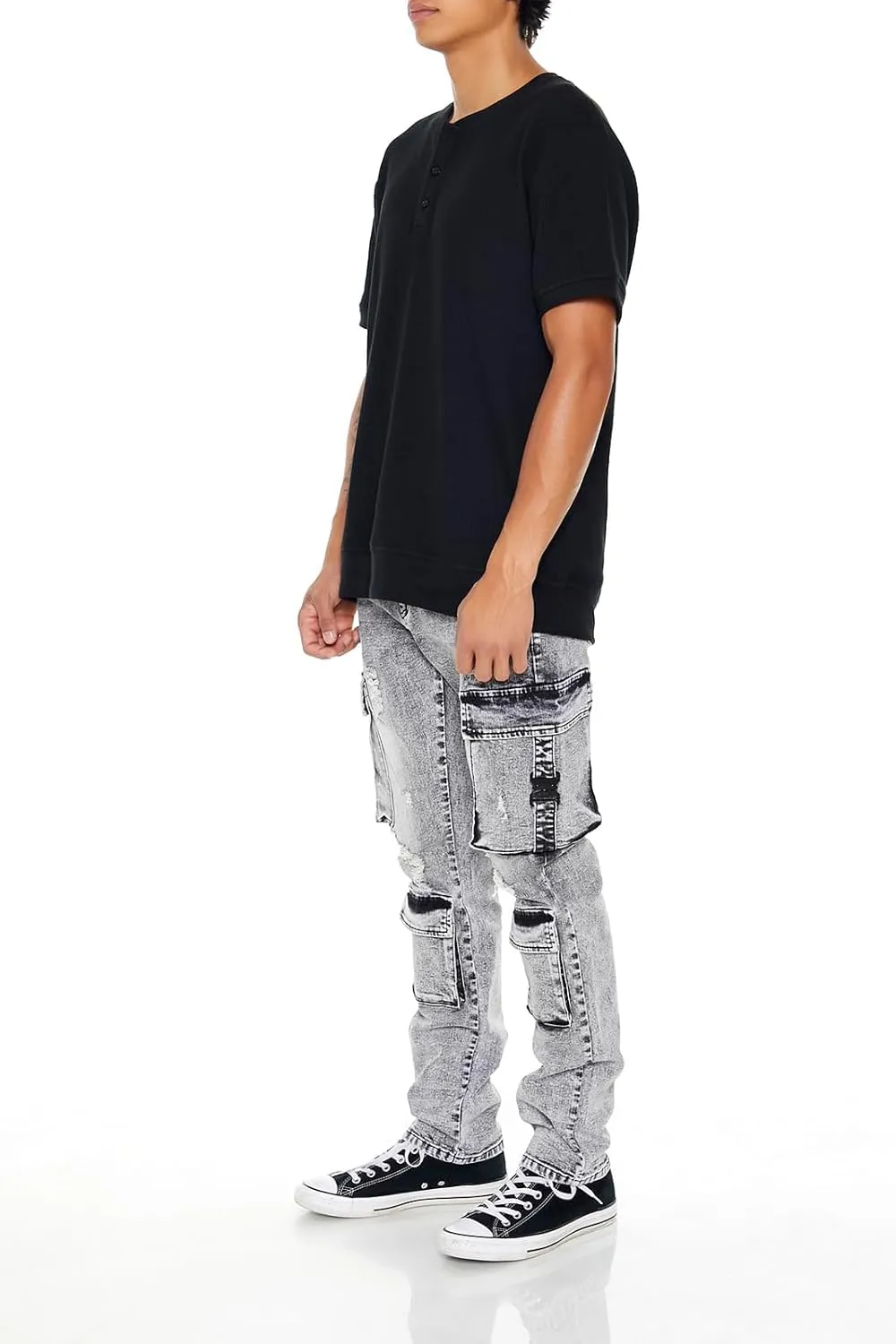 Forever 21 Men's Acid Wash Slim-fit Cargo Jeans