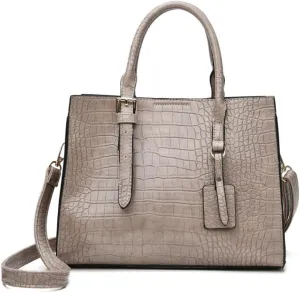 FUNSEED Handbag for Women, Large Capacity Crocodile Print PU Leather Tote Shoulder Bag with Zipper for Work