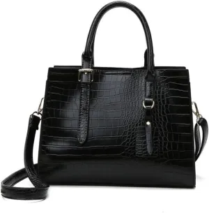 FUNSEED Handbag for Women, Large Capacity Crocodile Print PU Leather Tote Shoulder Bag with Zipper for Work