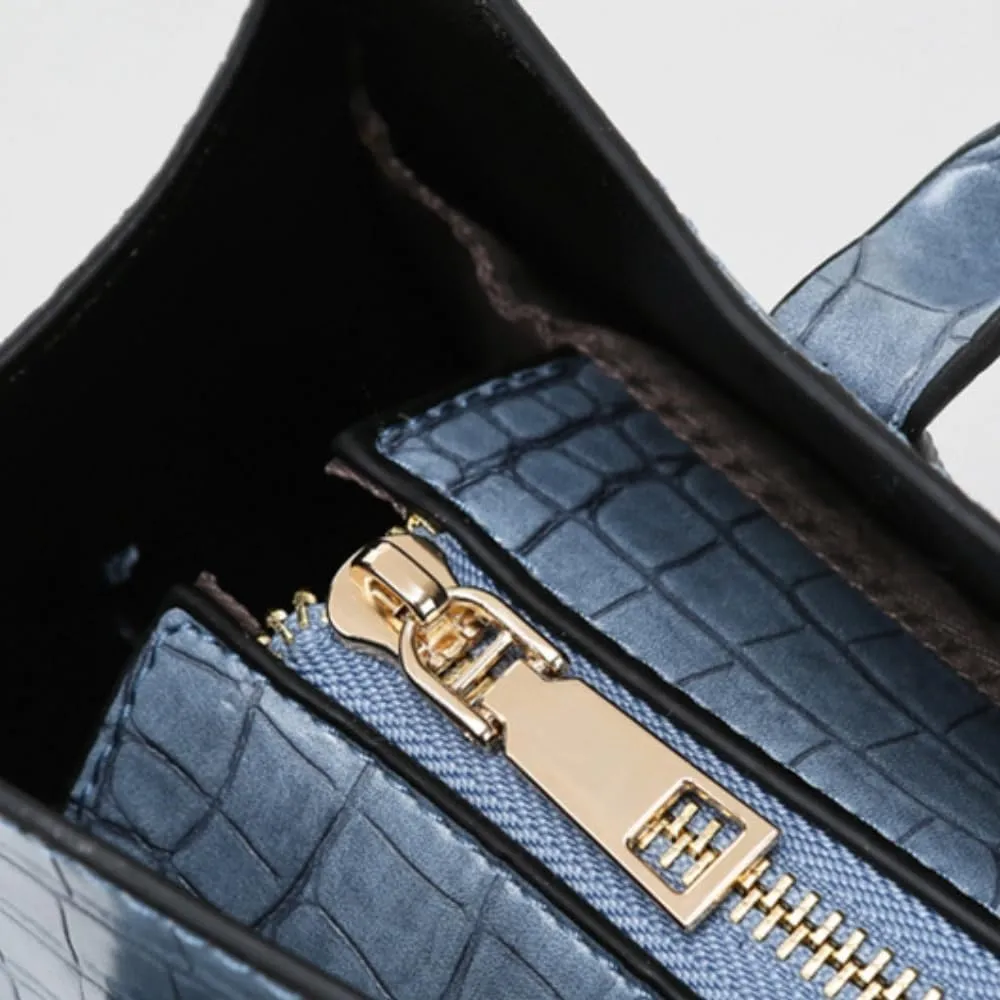 FUNSEED Handbag for Women, Large Capacity Crocodile Print PU Leather Tote Shoulder Bag with Zipper for Work
