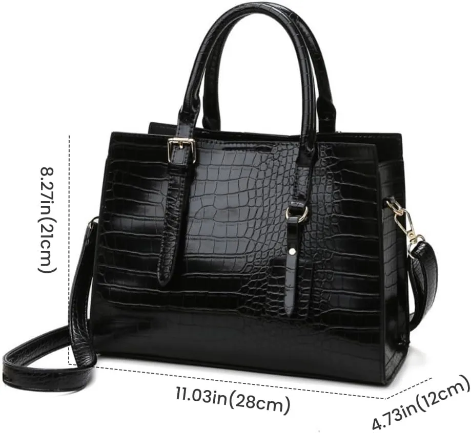 FUNSEED Handbag for Women, Large Capacity Crocodile Print PU Leather Tote Shoulder Bag with Zipper for Work