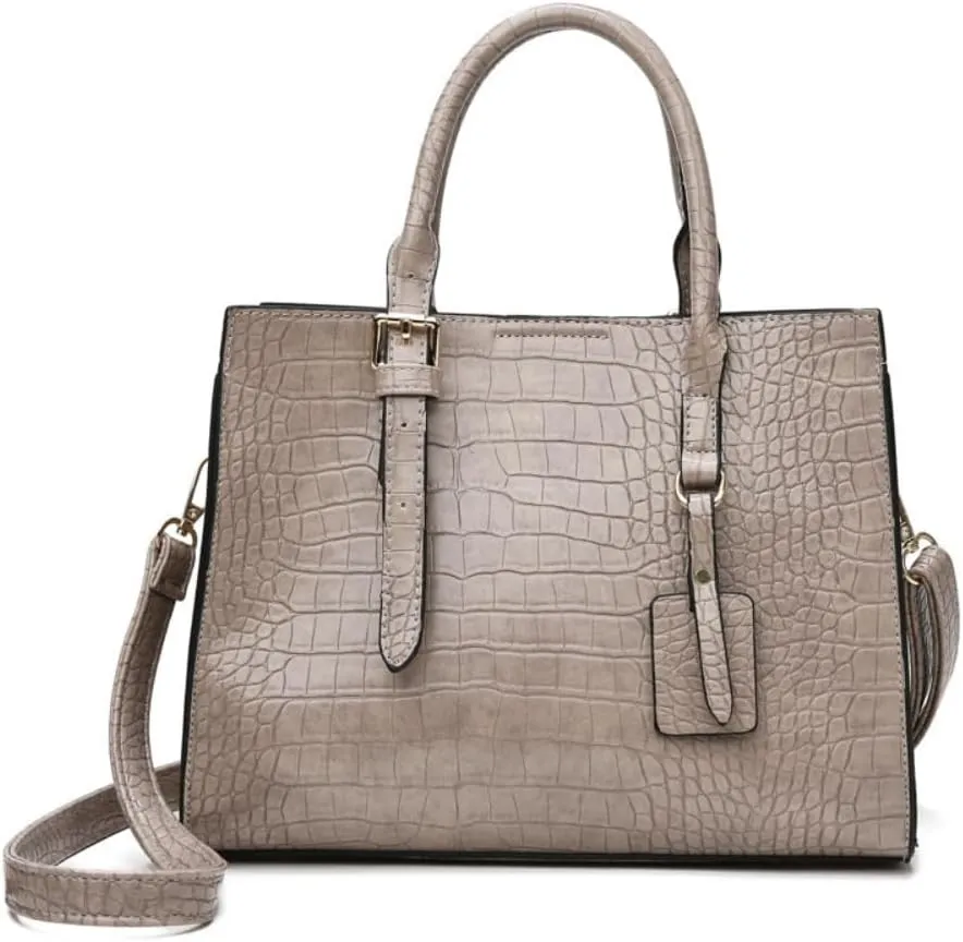 FUNSEED Handbag for Women, Large Capacity Crocodile Print PU Leather Tote Shoulder Bag with Zipper for Work
