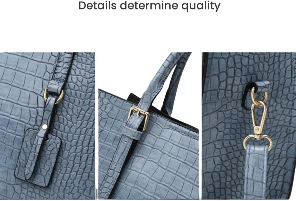 FUNSEED Handbag for Women, Large Capacity Crocodile Print PU Leather Tote Shoulder Bag with Zipper for Work