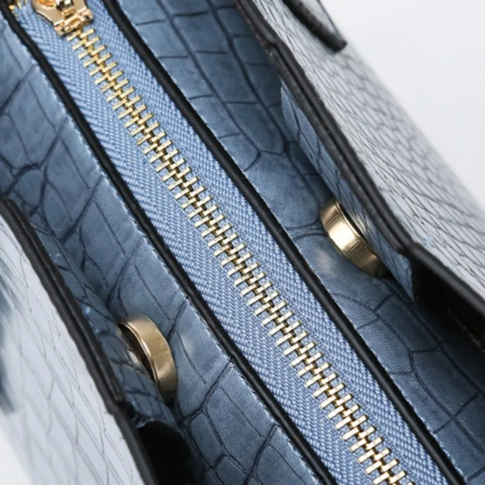 FUNSEED Handbag for Women, Large Capacity Crocodile Print PU Leather Tote Shoulder Bag with Zipper for Work