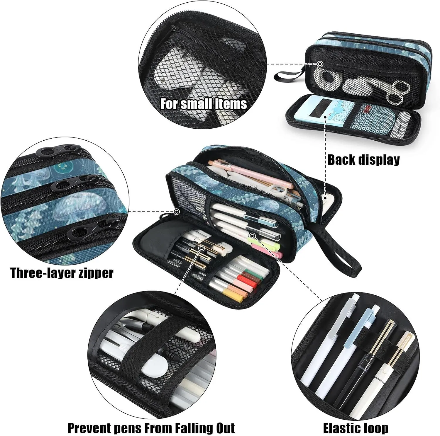 Fustylead Transparent Jellyfish Big Capacity Pencil Pen Case, Multi-Purpose Makeup Bag Organizer Storage Pouch for Office College School Hiking Travel