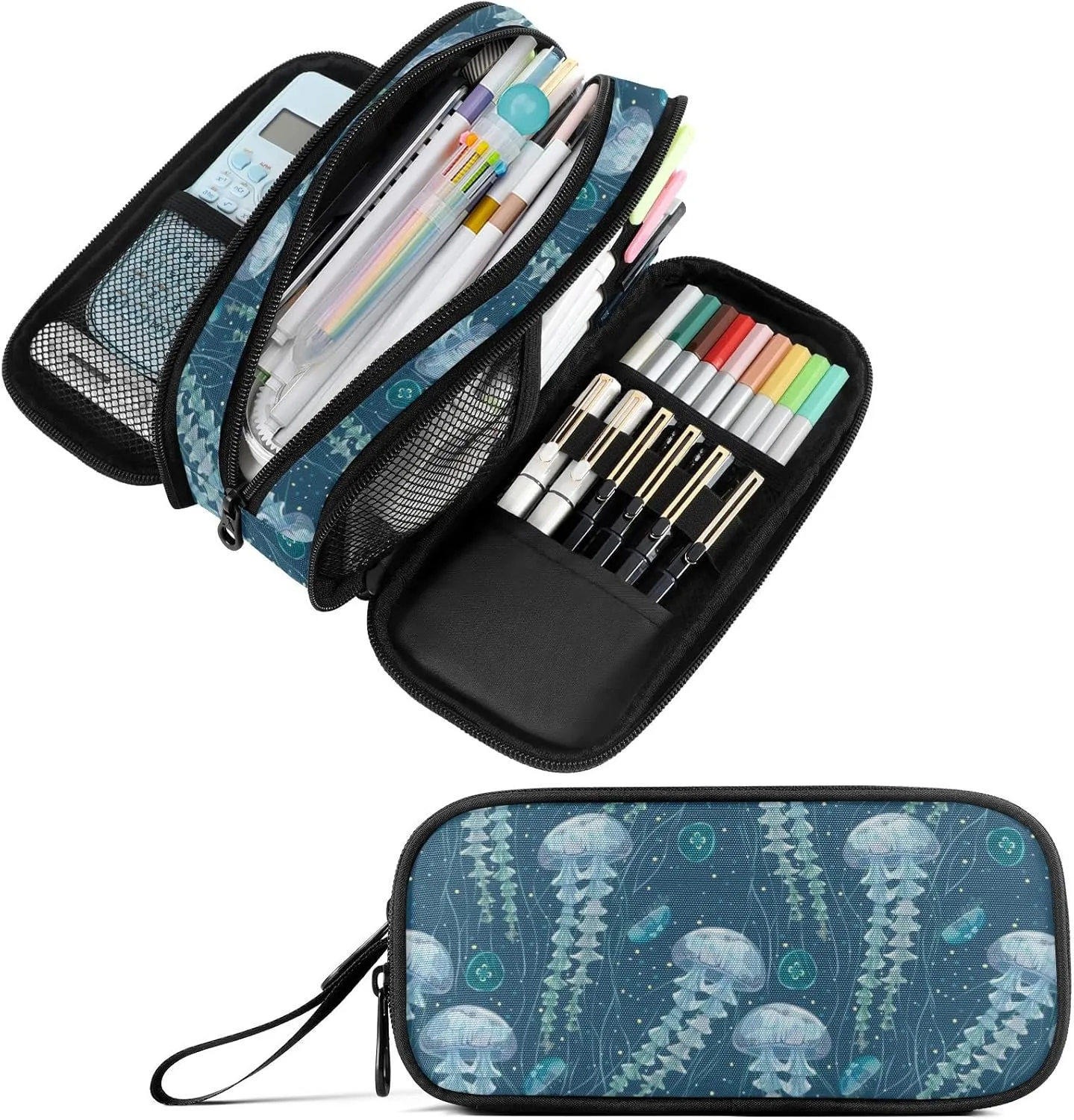 Fustylead Transparent Jellyfish Big Capacity Pencil Pen Case, Multi-Purpose Makeup Bag Organizer Storage Pouch for Office College School Hiking Travel