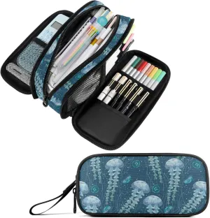 Fustylead Transparent Jellyfish Big Capacity Pencil Pen Case, Multi-Purpose Makeup Bag Organizer Storage Pouch for Office College School Hiking Travel