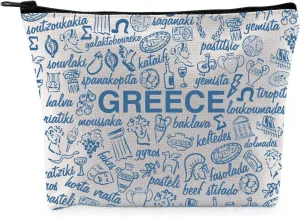 G2TUP Funny Greece Lovers Gift Greece Food Makeup Bag Greece Traveller Cosmetic Bag Greek Culture Lovers Gift (Greece Food MB)