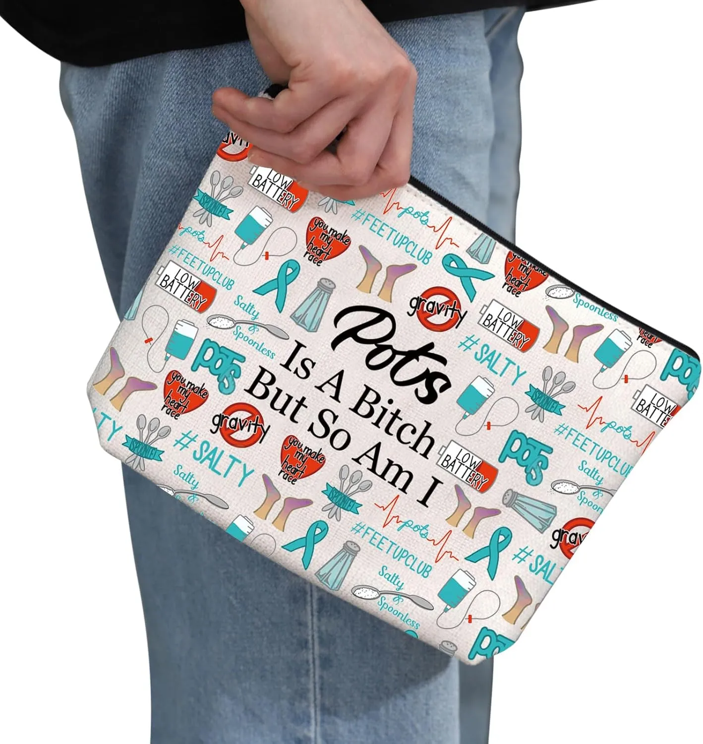 G2TUP POTS Inspired Gift - Makeup Bag, Awareness Cosmetic Bag, POTS Syndrome Fighter Gift