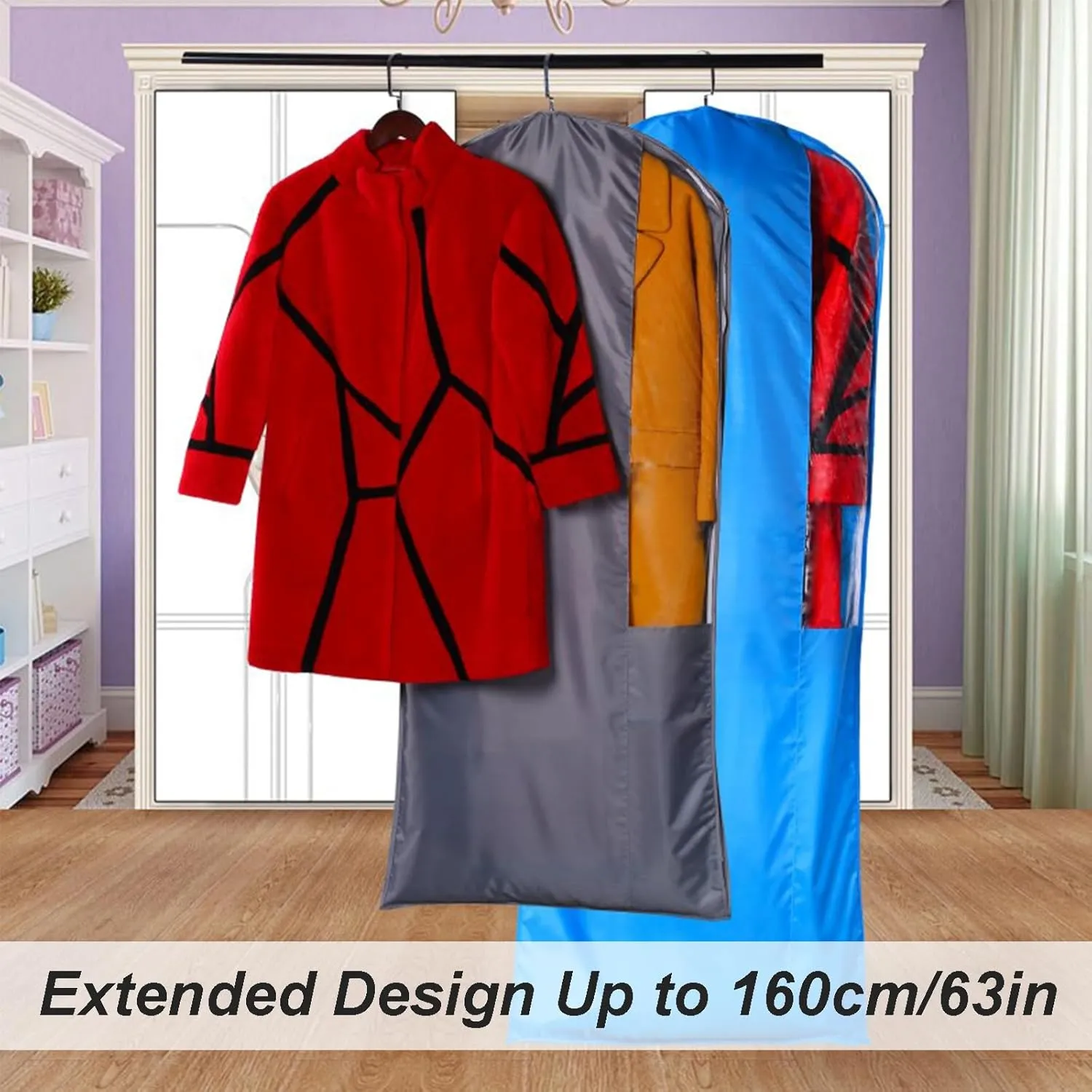 Garment Bag Suit Bag for Storage and Travel, Garment Covers with Zipper and Visible Transparent Window for Dresses, Suits, Coats, and More(Gray,58x160cm/23x63in)