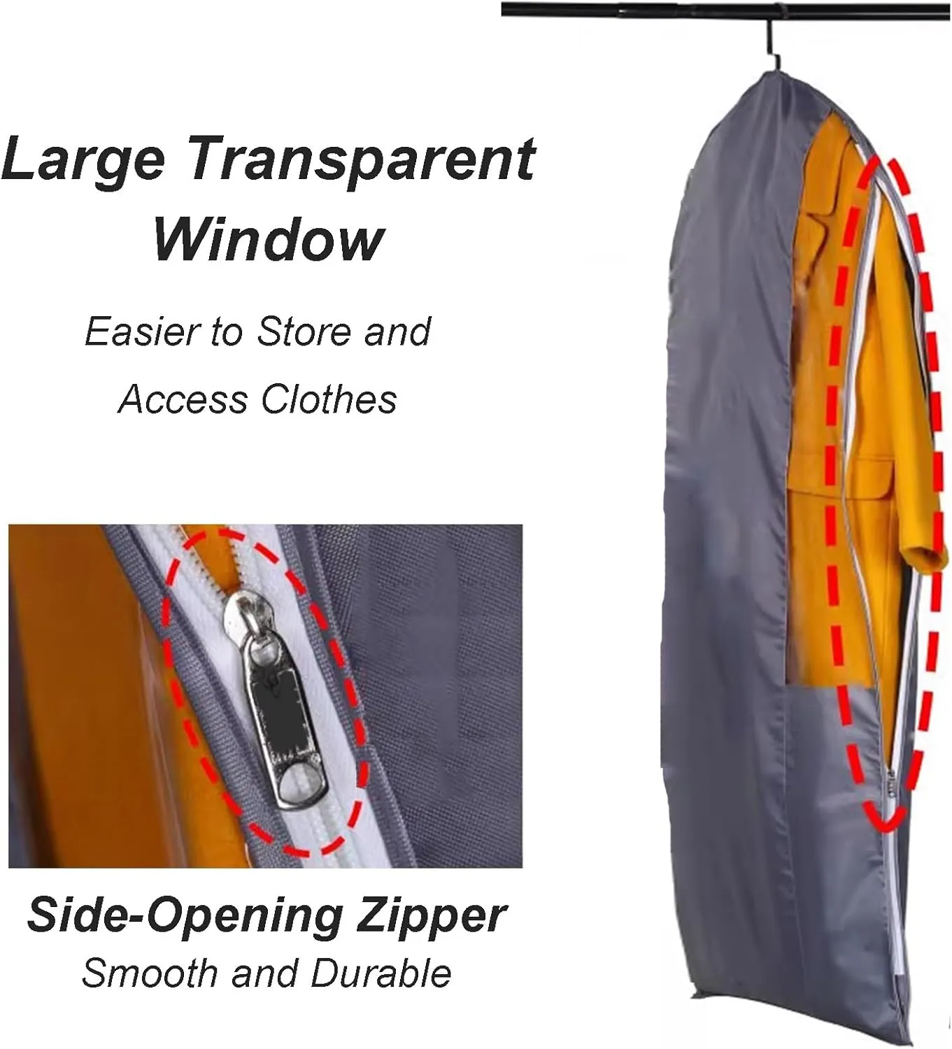 Garment Bag Suit Bag for Storage and Travel, Garment Covers with Zipper and Visible Transparent Window for Dresses, Suits, Coats, and More(Gray,58x160cm/23x63in)