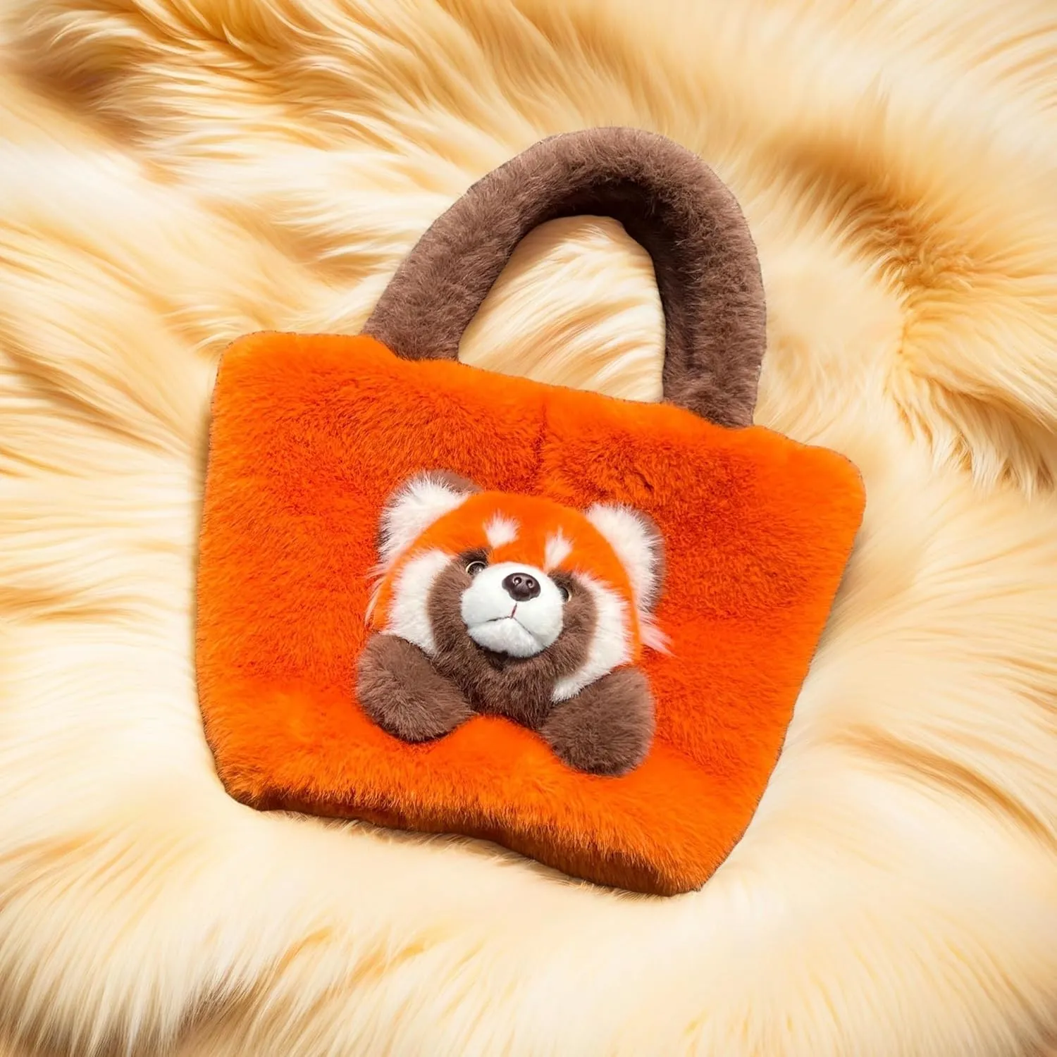 Girls' Animal Plush Handbag Small Size Crossbody Bag Cute Panda Doll Furry Purse