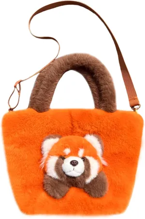Girls' Animal Plush Handbag Small Size Crossbody Bag Cute Panda Doll Furry Purse