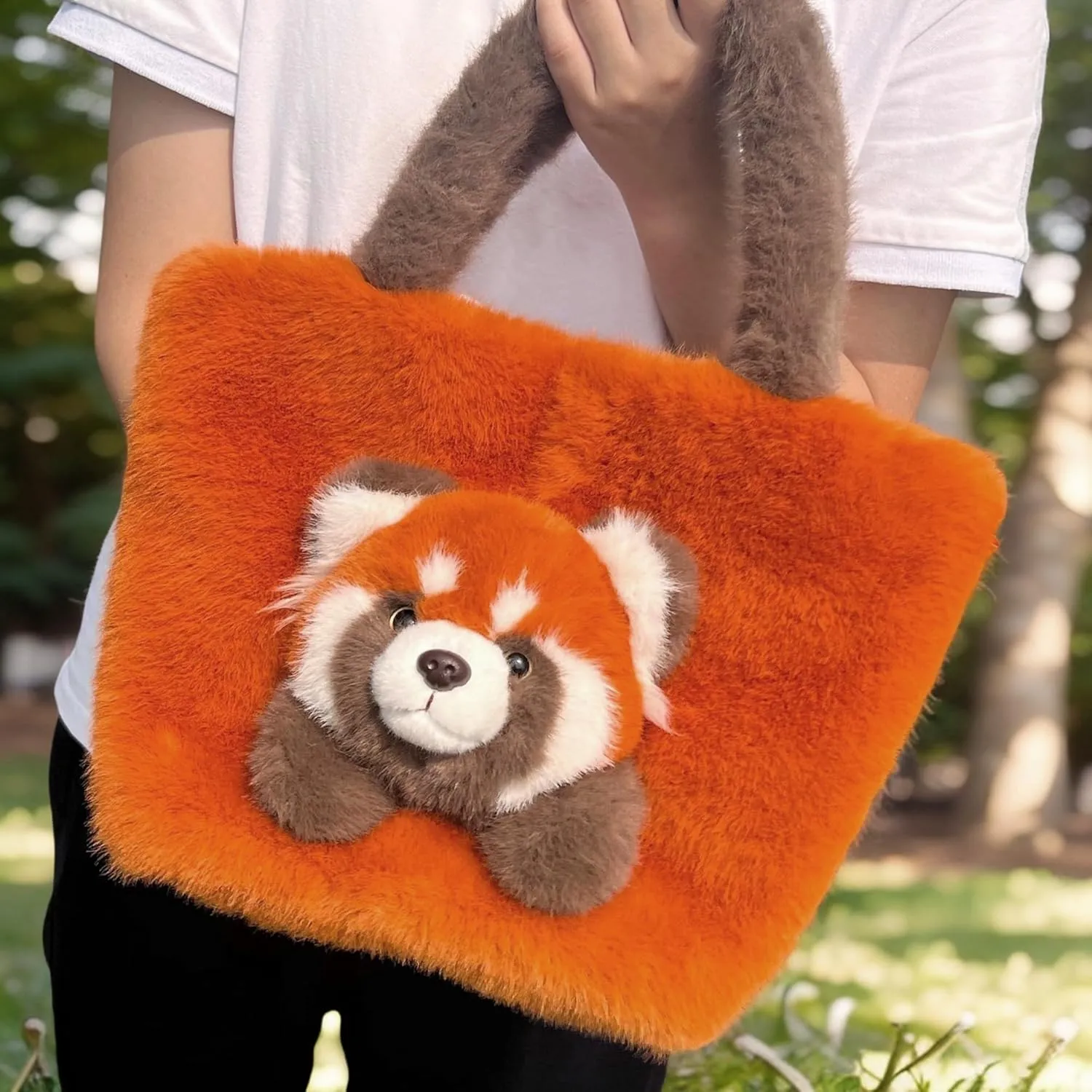 Girls' Animal Plush Handbag Small Size Crossbody Bag Cute Panda Doll Furry Purse