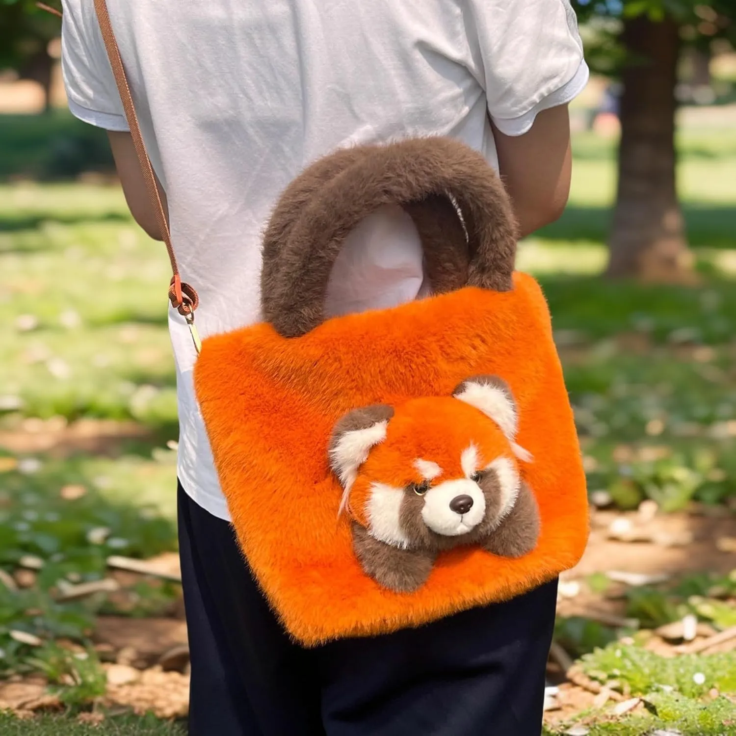 Girls' Animal Plush Handbag Small Size Crossbody Bag Cute Panda Doll Furry Purse