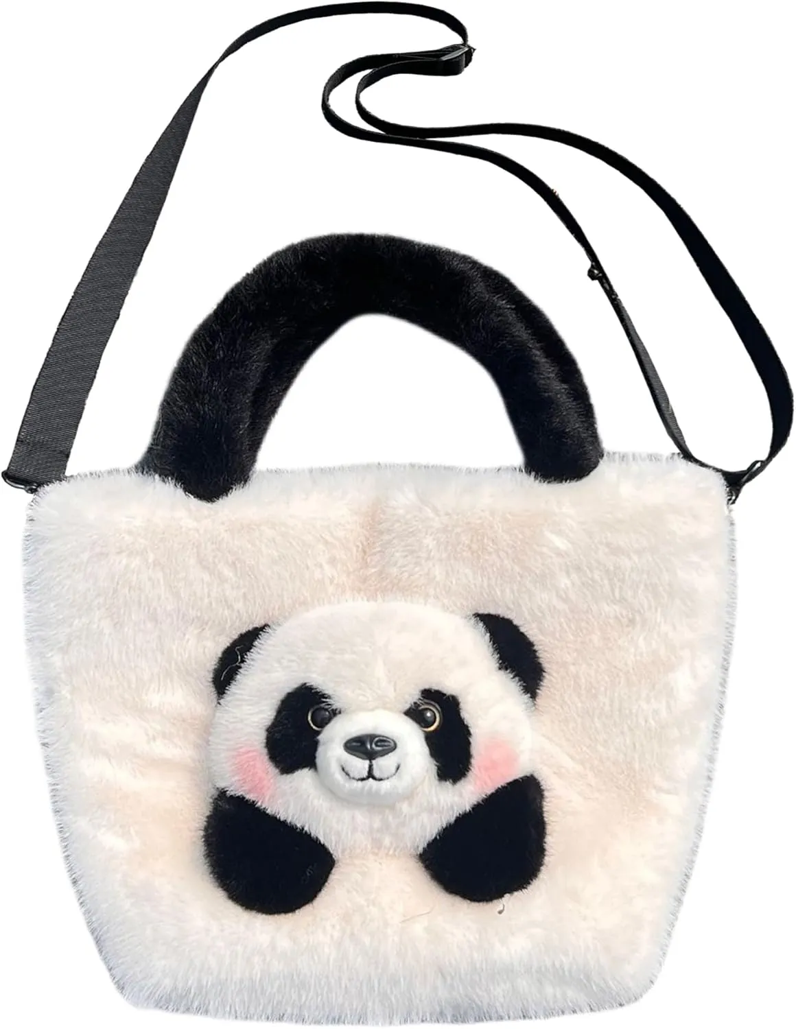 Girls' Animal Plush Handbag Small Size Crossbody Bag Cute Panda Doll Furry Purse