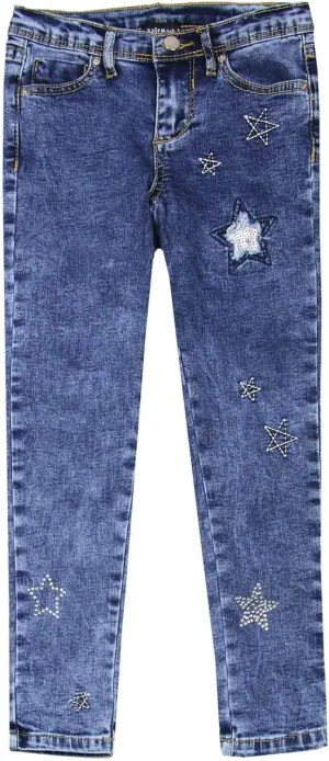Girls' Holiday Magic Denim Pants with Stars, Sizes 4-12