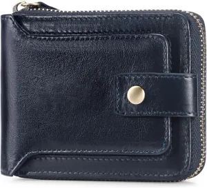 GOIACII Zipper Wallet for Men Genuine Leather RFID Blocking Mens Wallet with Zipper Coin Pocket ID Window Zipper Wallets Large Capacity