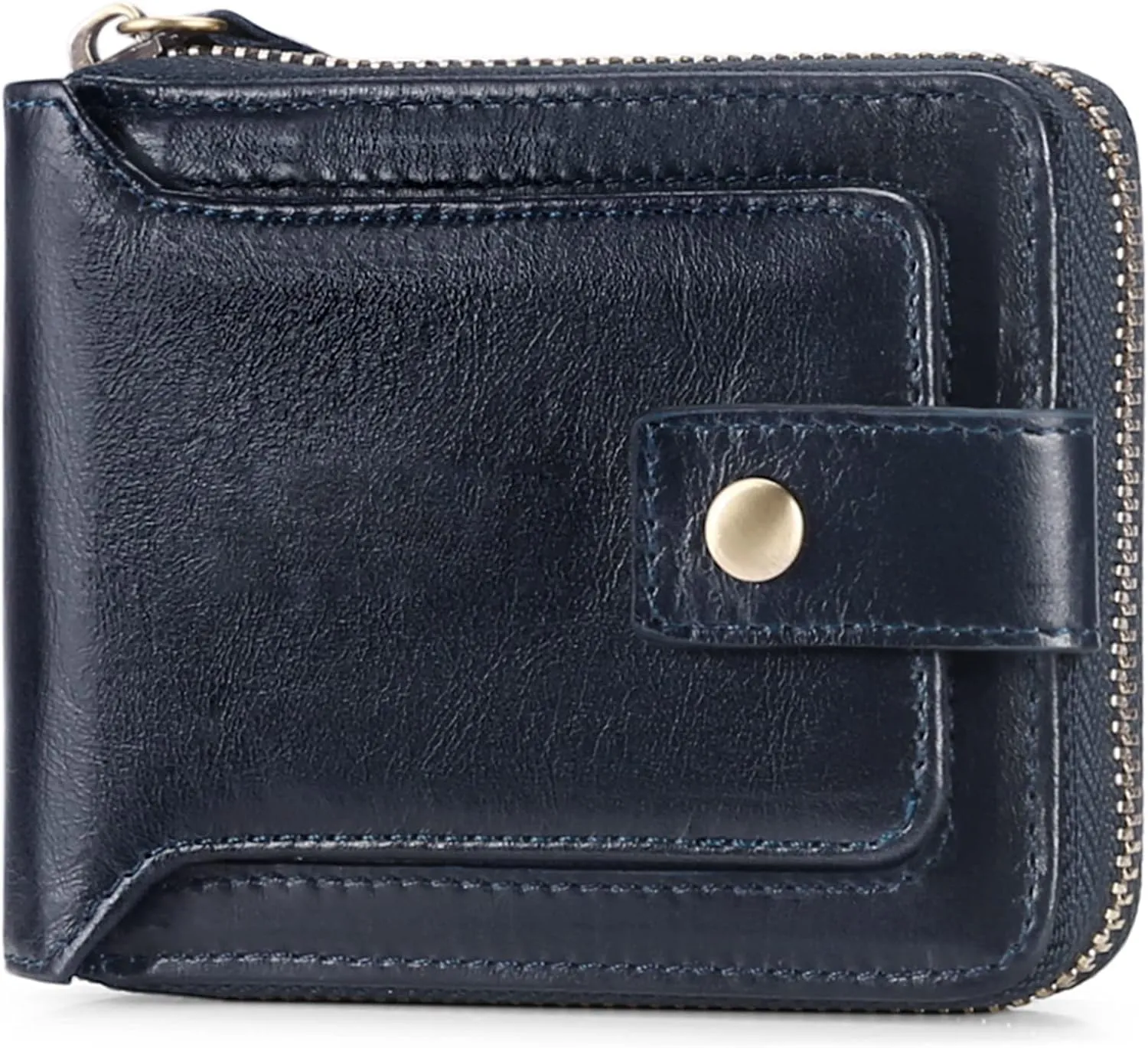 GOIACII Zipper Wallet for Men Genuine Leather RFID Blocking Mens Wallet with Zipper Coin Pocket ID Window Zipper Wallets Large Capacity