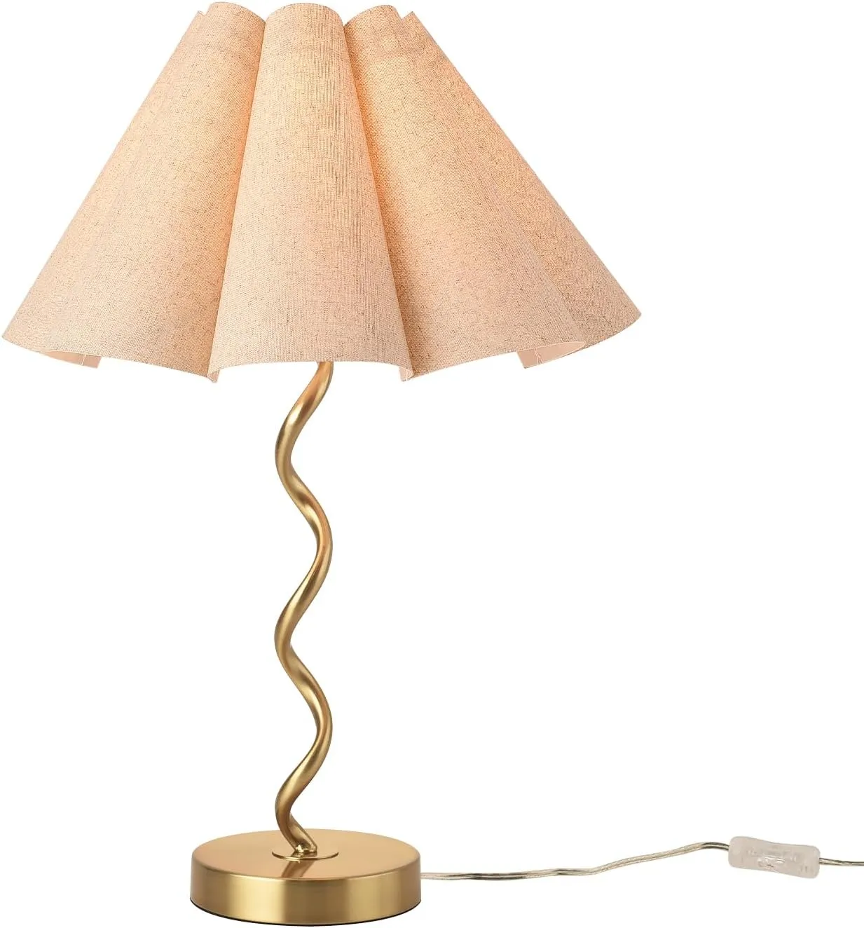 Gold Small Modern Table Lamp for Nightstand Decor, Scalloped Pleated Lamps Wavy Lamp Bow Table Lamps for Kitchen Counter, Bedside, Bedroom, Living Room, Kitchen