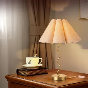 Gold Small Modern Table Lamp for Nightstand Decor, Scalloped Pleated Lamps Wavy Lamp Bow Table Lamps for Kitchen Counter, Bedside, Bedroom, Living Room, Kitchen