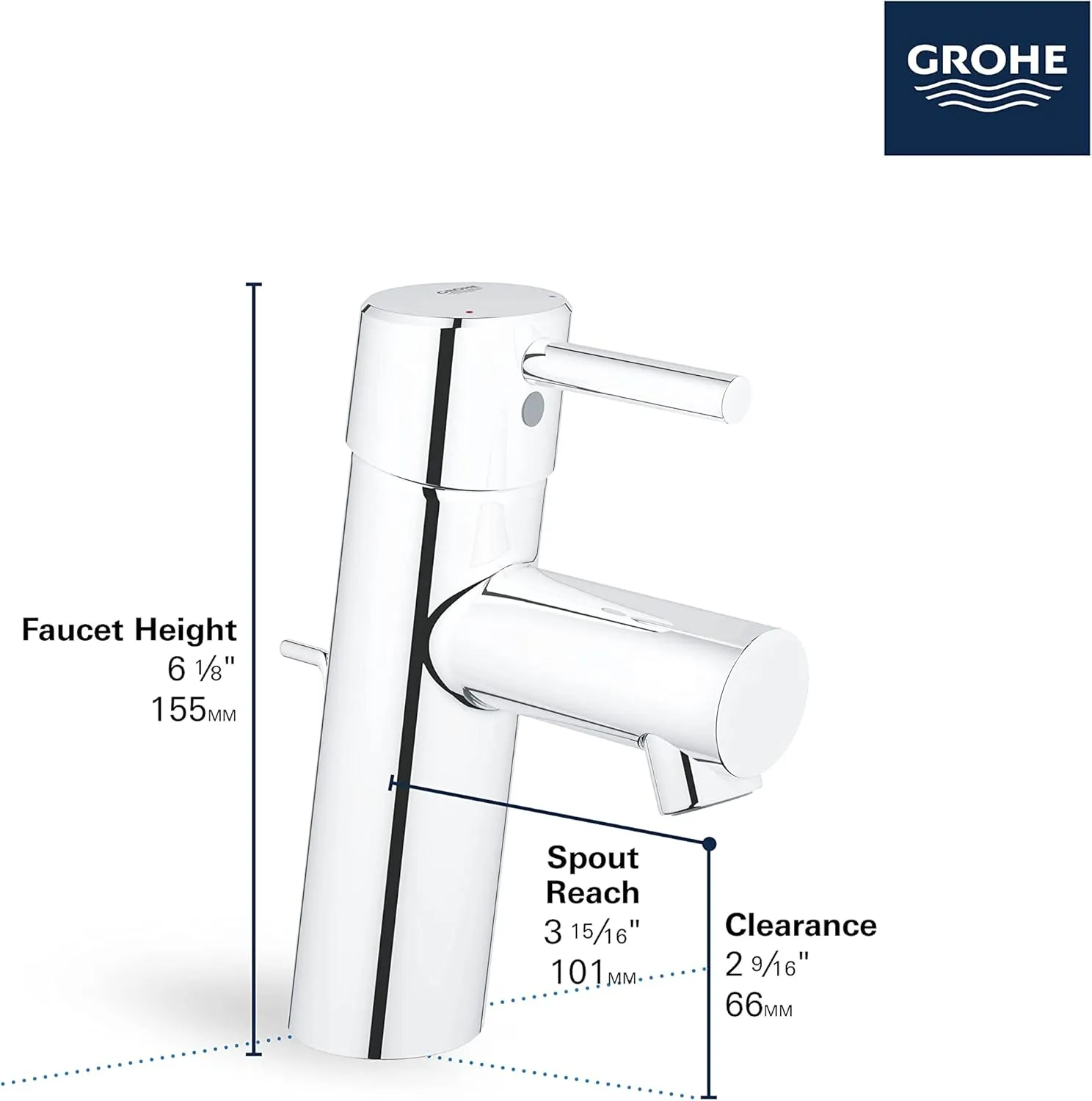 GROHE 3427100A Concetto S-Size Single-Handle Single-Hole Bathroom Faucet Without Pop-Up - 1.2 GPM