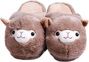 HANDKEI Plush avocado slippers cute Llama plush slippers women's plush home shoes