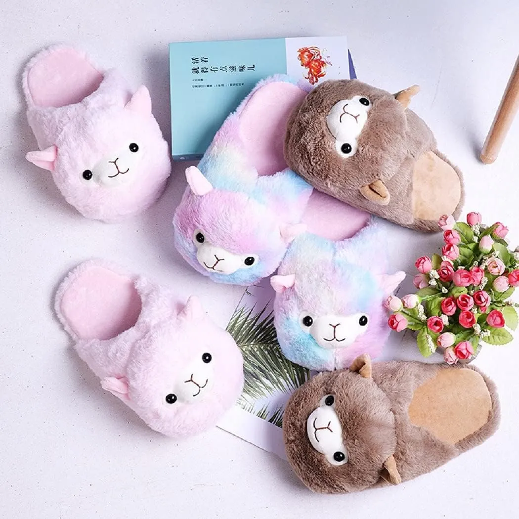 HANDKEI Plush avocado slippers cute Llama plush slippers women's plush home shoes