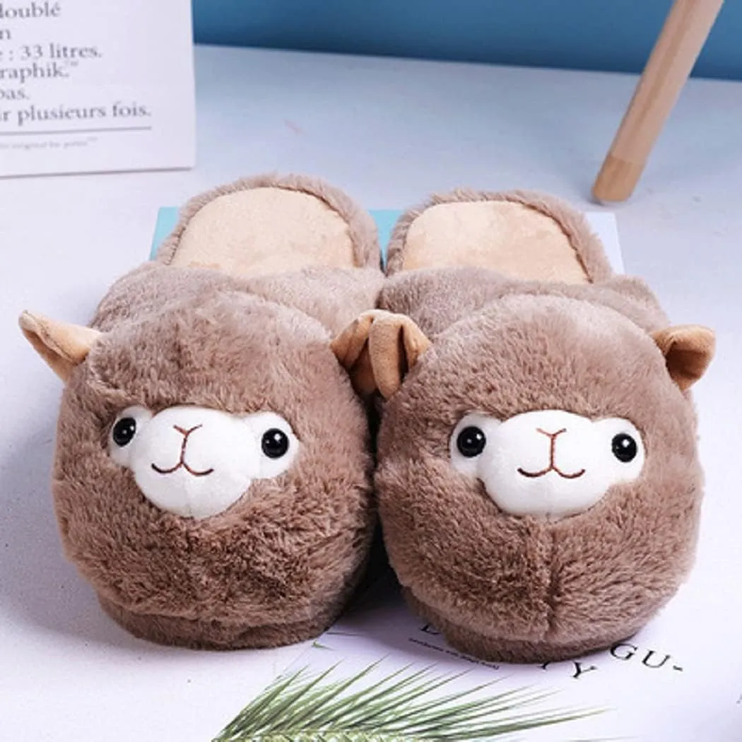 HANDKEI Plush avocado slippers cute Llama plush slippers women's plush home shoes