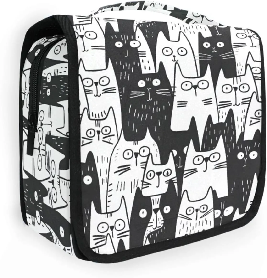 Hanging Toiletry Bag Black Cats Doodle Travel Makeup bag for Toiletries Portable Travel Toiletry Organizer Cosmetic Bags with Hanging Hook