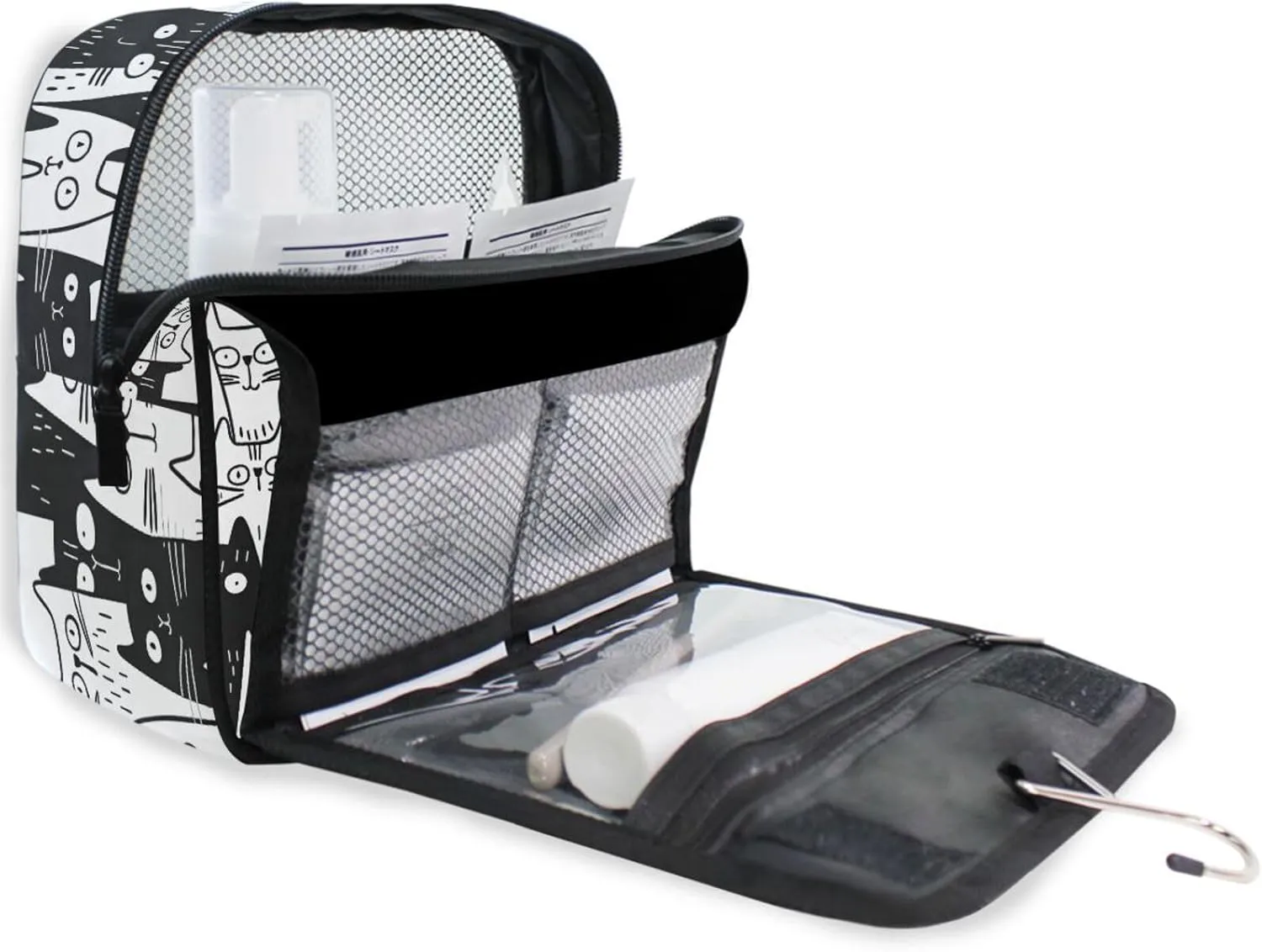 Hanging Toiletry Bag Black Cats Doodle Travel Makeup bag for Toiletries Portable Travel Toiletry Organizer Cosmetic Bags with Hanging Hook