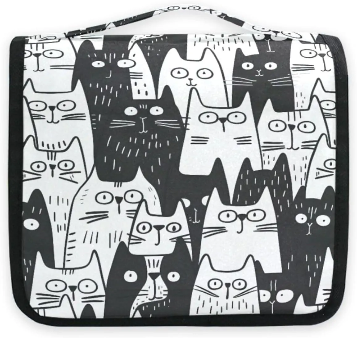 Hanging Toiletry Bag Black Cats Doodle Travel Makeup bag for Toiletries Portable Travel Toiletry Organizer Cosmetic Bags with Hanging Hook