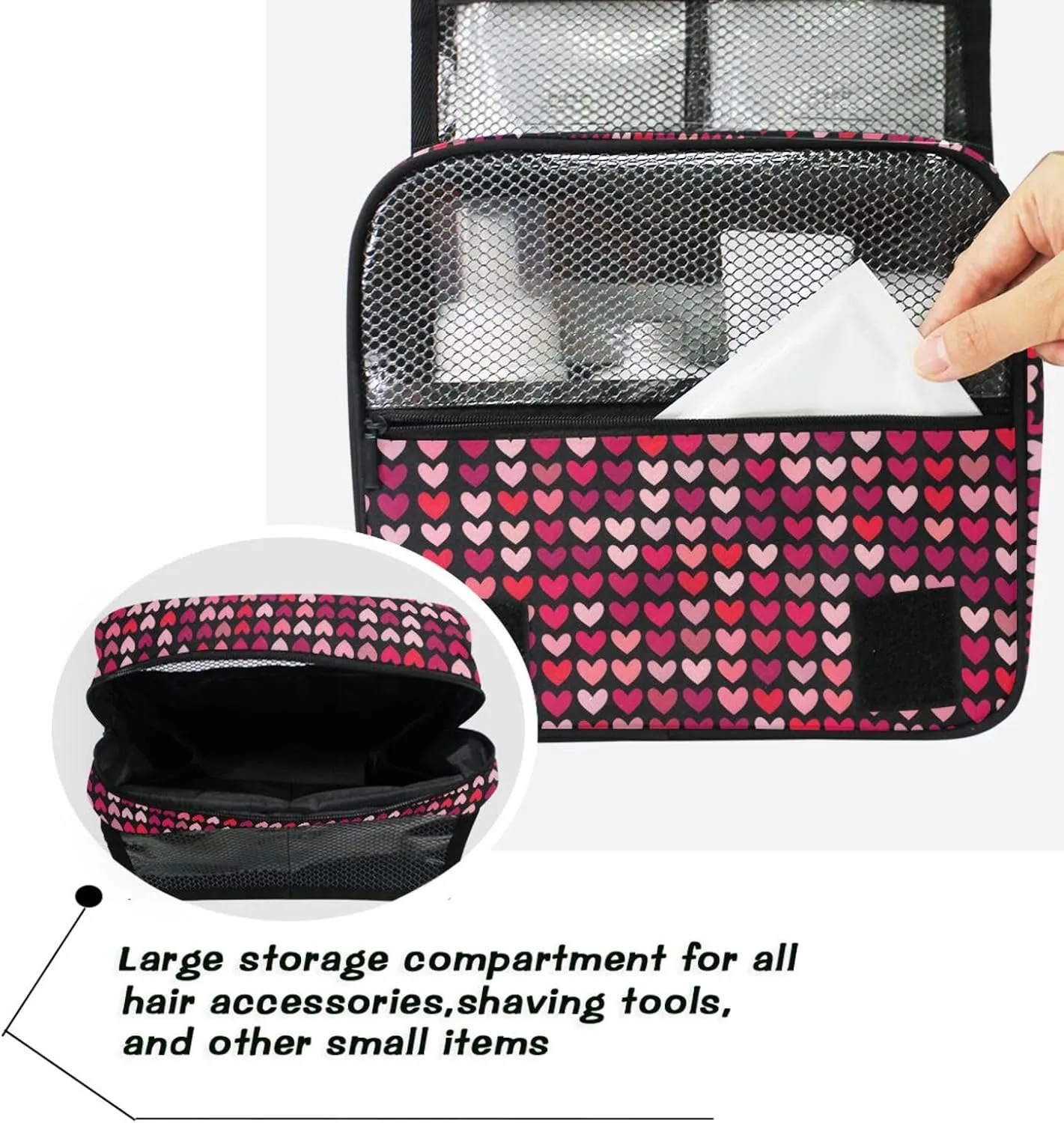Hanging Toiletry Bag Love Travel Makeup bag for Toiletries Portable Travel Toiletry Organizer Cosmetic Bags with Hanging Hook