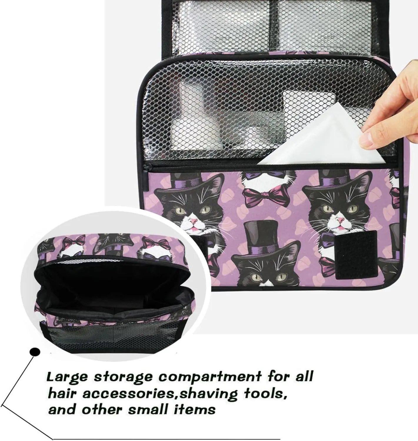 Hanging Toiletry Bag Magic Cat Travel Makeup bag for Toiletries Portable Travel Toiletry Organizer Cosmetic Bags with Hanging Hook