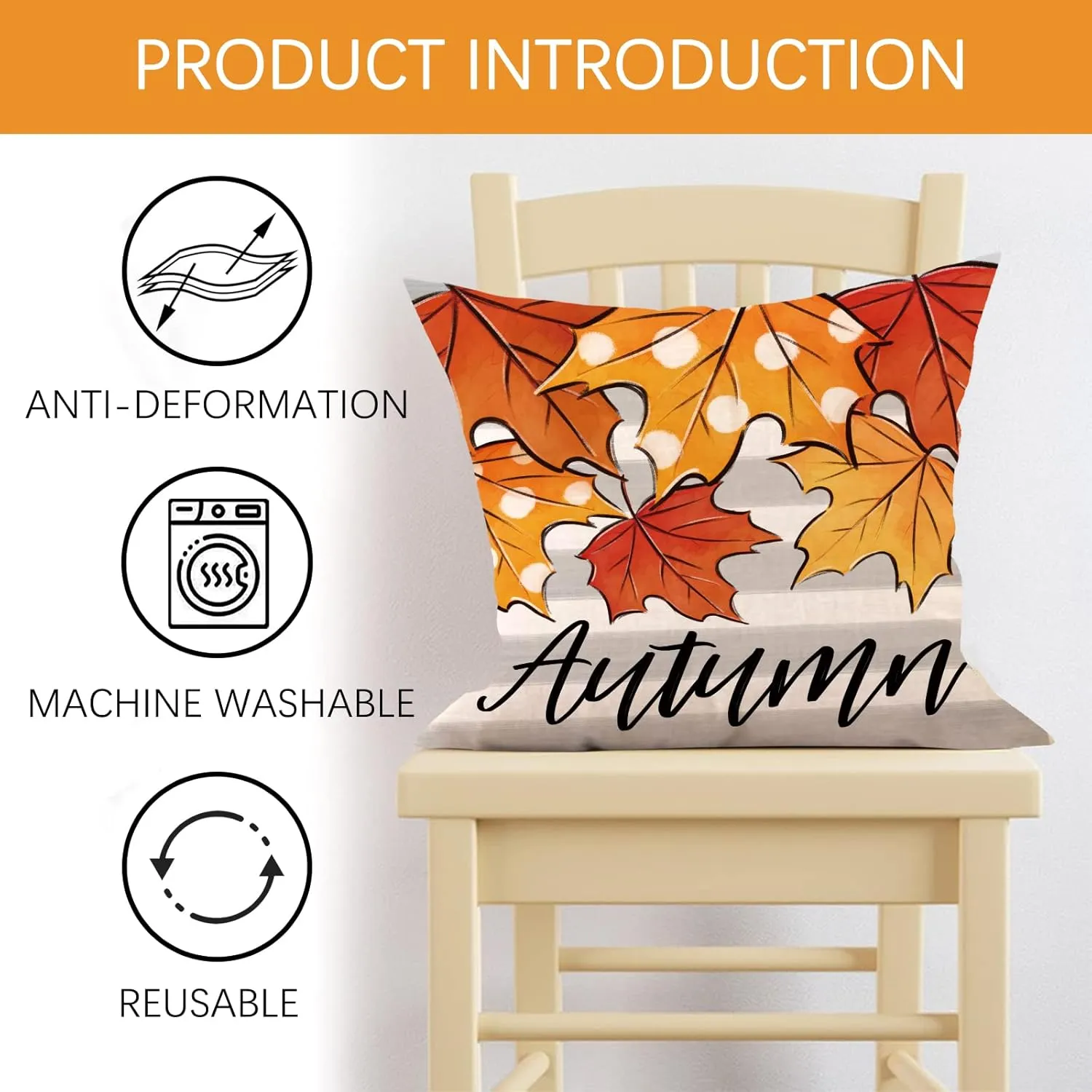 Happy Fall Y'all Pumpkin Patch Decorative Throw Pillow Covers 18 x 18 Set of 4, Autumn Maple Leaves Porch Outdoor Home Decor, Orange Polka Dots Stripes Thanksgiving Farmhouse Couch Cushion Case
