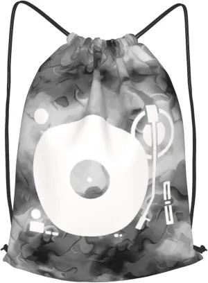 Headphones Record Disc Platter Disk Dj Play Vinyl Drawstring Backpack Bag Sport Gym Sackpack for Men Women (Marbling)