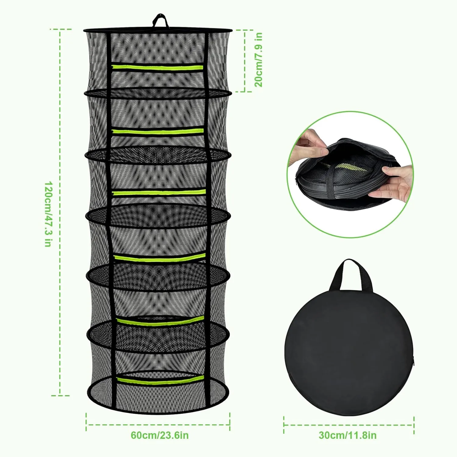 Herb Drying Rack - Mesh Drying Rack - Herb Drying Rack Hanging with Green Zipper & Garden Pruning Shears for Drying Herb - Hanging Drying Rack - Plant Drying Rack (6 Layers)
