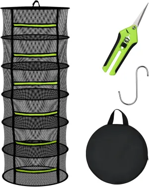 Herb Drying Rack - Mesh Drying Rack - Herb Drying Rack Hanging with Green Zipper & Garden Pruning Shears for Drying Herb - Hanging Drying Rack - Plant Drying Rack (6 Layers)