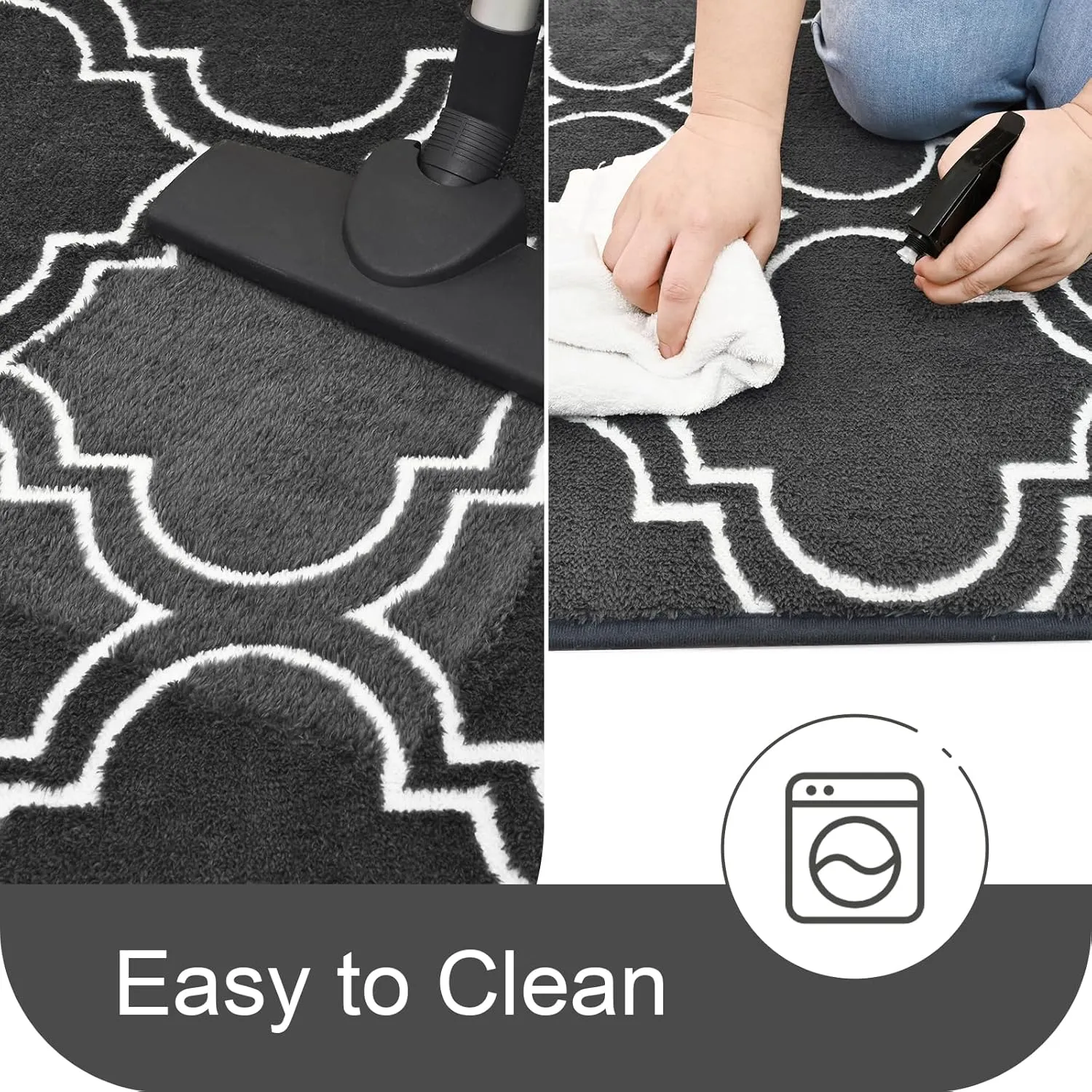 HOMORE 2x6 Runner Rug, Long Shag Area Rug for Bedroom Living Room Couch Hallyway, Super Soft Memory Foam Rugs for Kids Nursery Dorm, Gray/White