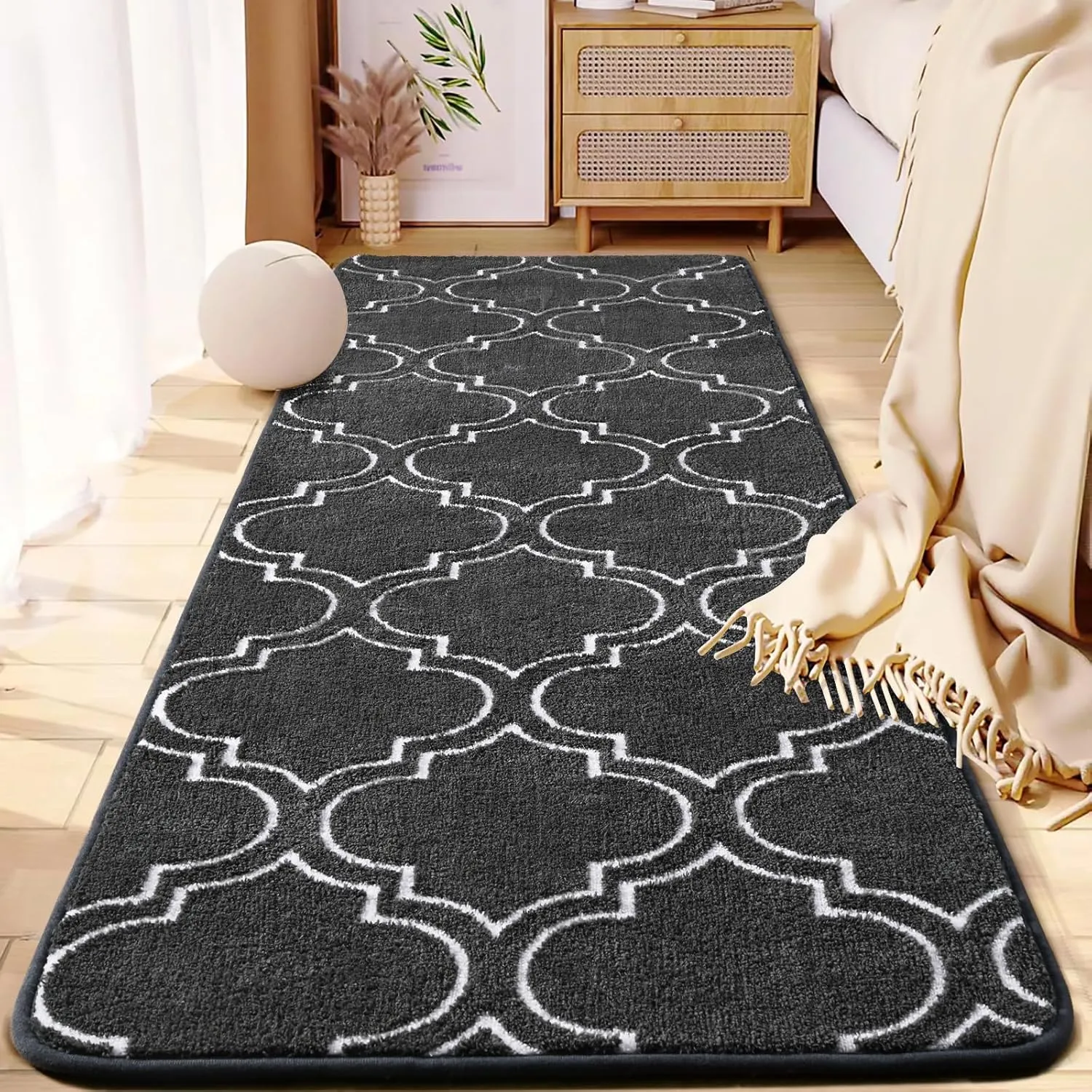HOMORE 2x6 Runner Rug, Long Shag Area Rug for Bedroom Living Room Couch Hallyway, Super Soft Memory Foam Rugs for Kids Nursery Dorm, Gray/White