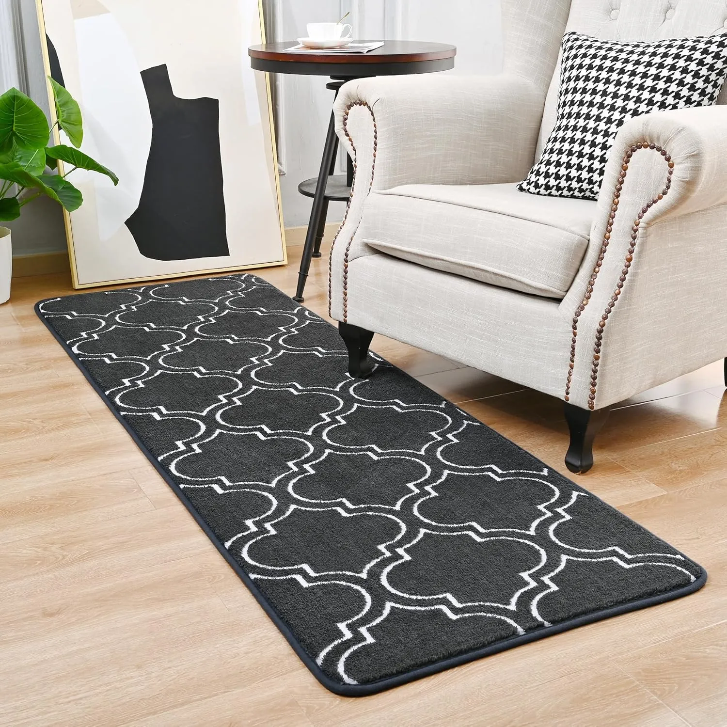 HOMORE 2x6 Runner Rug, Long Shag Area Rug for Bedroom Living Room Couch Hallyway, Super Soft Memory Foam Rugs for Kids Nursery Dorm, Gray/White