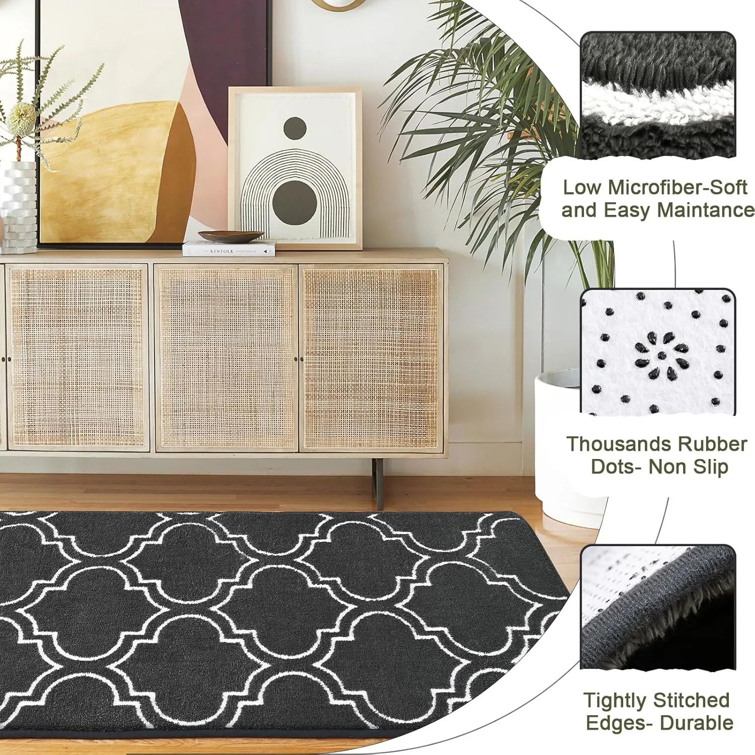 HOMORE 2x6 Runner Rug, Long Shag Area Rug for Bedroom Living Room Couch Hallyway, Super Soft Memory Foam Rugs for Kids Nursery Dorm, Gray/White