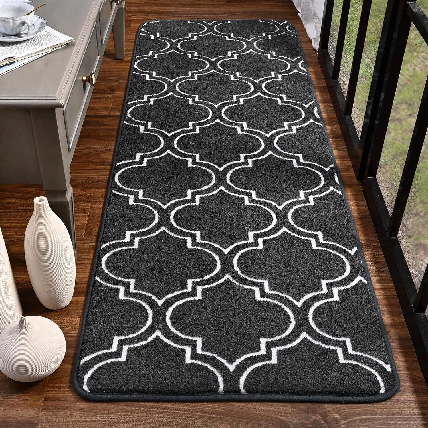 HOMORE 2x6 Runner Rug, Long Shag Area Rug for Bedroom Living Room Couch Hallyway, Super Soft Memory Foam Rugs for Kids Nursery Dorm, Gray/White