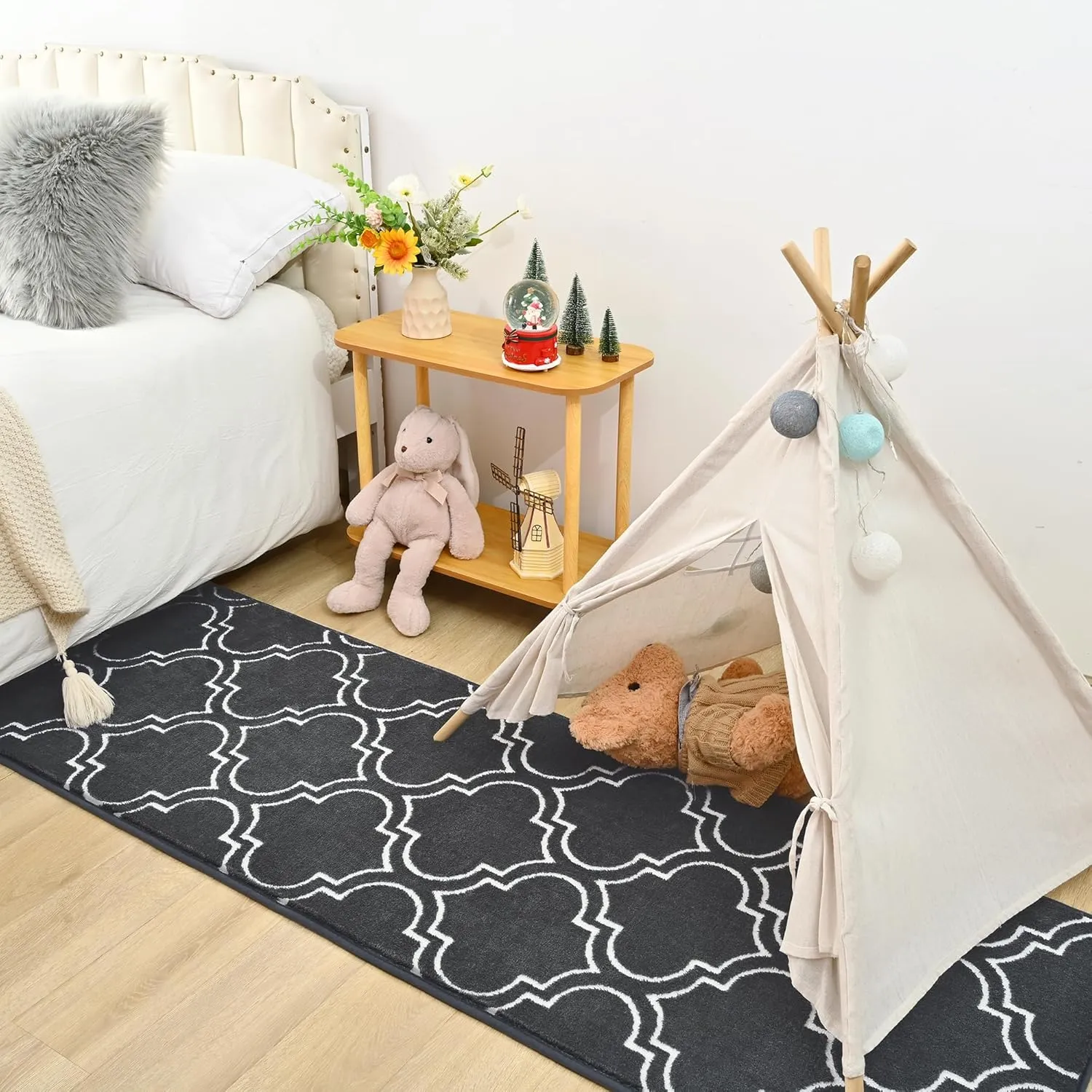 HOMORE 2x6 Runner Rug, Long Shag Area Rug for Bedroom Living Room Couch Hallyway, Super Soft Memory Foam Rugs for Kids Nursery Dorm, Gray/White
